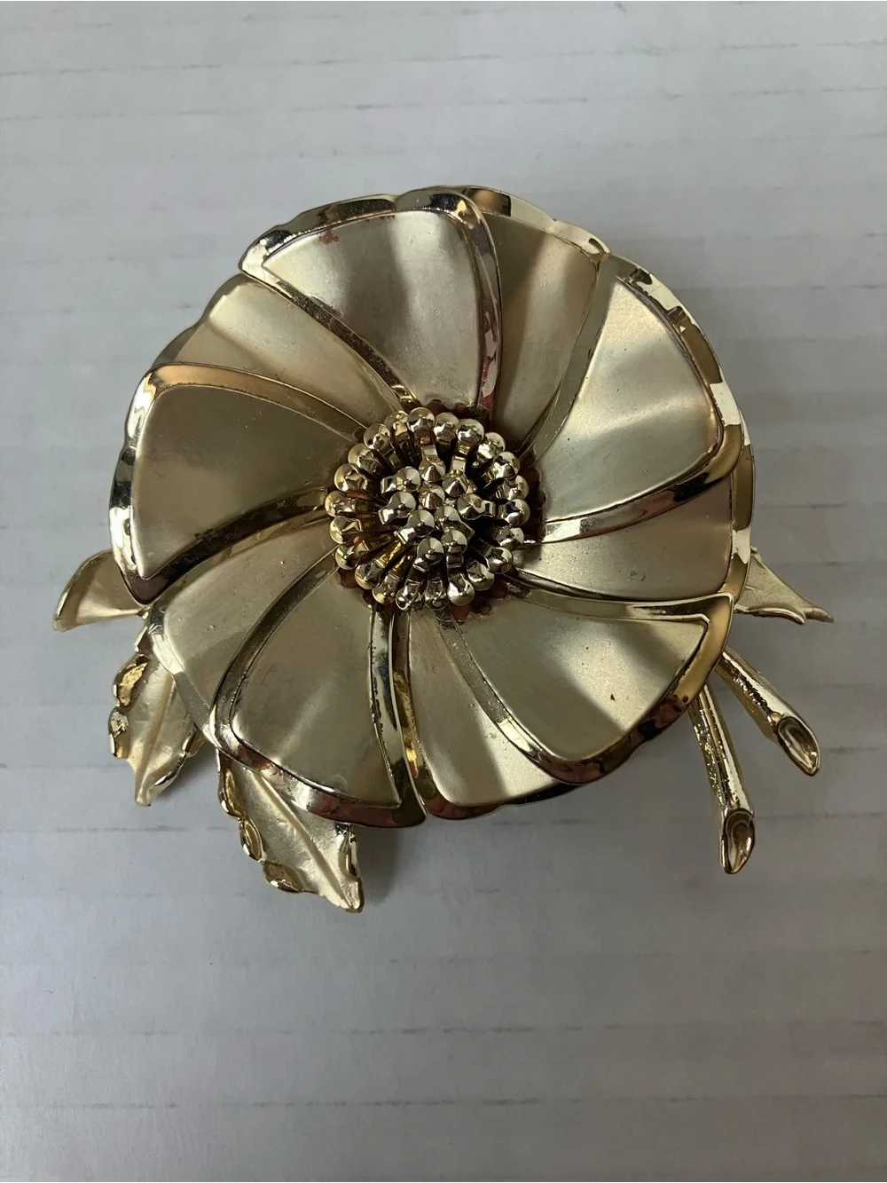 Vintage Gold Floral Brooch with Matching Clip-On Earrings Set Dress Fancy Pin Up